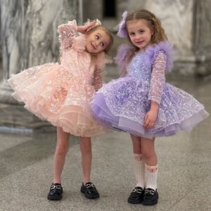 Jill Wish Sequins Flower Girl Dress Knee Length Arabic Princess Baby Dubai Wedding Birthday Party Gowns vestidos de novia J241