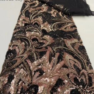 5Y/Hot selling French sequin fabric high-quality new design 2025 embroidery mesh lace 3D flower bead wedding dress