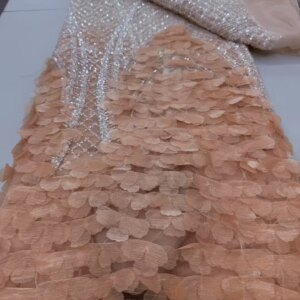 Peach High Quality African Lace Fabric Sequins Mesh Lace France Luxury Beads 3D Embroidered Tulle Lace Fabric For Sewing A1141-1