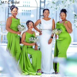 Elegant Green Mermaid Birdesmaid Dresses For Black Women Spaghetti Straps Corset Back Satin Wedding Guest Gowns Custom Made