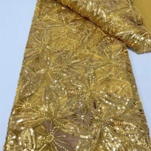 Latest Hot Sale Fashion Africa Lace Fabric High Quality Handmade Embroidery Lace With Beads Sequins Party For Wedding Dress