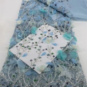 African Sequins Lace Fabric 20245 High Quality Lace Nigerian French Tulle Beaded Lace Fabrics For Sewing Wedding Party Dresses