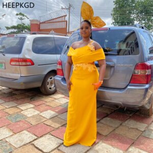 Yellow Long Mermaid African Bridesmaid Dresses With Appliques Off The Shoulder Floor Length Custom Made Maids Of Honor Gowns