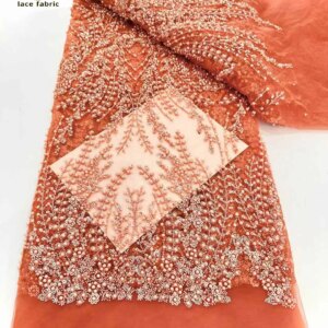 2025 Latest Africa French Nigerian Bead High Quality Elegante Delicate Tulle lace Fabric Sequins Beads Bride Party Evening Dress