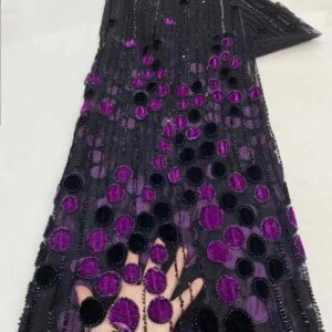 Crystal Glitters Plus Beads Velvet Lace Fabric African Fabric Lace High Quality 2025 Beaded French Mesh Lace For Sewing KB4593