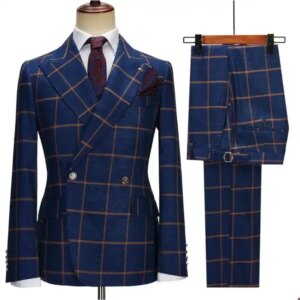 Classic Check Wedding Tuxedos 2 Piece Set Jacket Pants Men Suit Double Breasted Customized Groom Wear Party Formal Suits