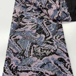 High-end French Tulle Groom Embroidery Lace Fabric African Nigerian Sequins Lace Fabric For Wedding Party Dress 5 Yards Sewing
