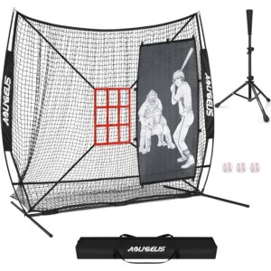 7’X7′ Baseball Softball Practice NetPitching Net Batting Net with Baseball Tee Baseball Pitching Kit – Batter Dummy Bonus Strik