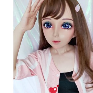 (Ying-8)Female Sweet Girl Resin Half Head Kigurumi BJD Eyes Crossdress Cosplay Japanese Anime Role Lolita Mask With Eyes And Wig