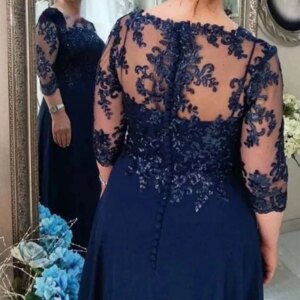 Navy Blue Lace Mother Of The Bride Dresses Half Long Sleeves Plus Size Formal Groom Mom Wedding Gowns Soft Chiffon Vestido  2025