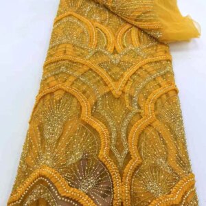 African Lace Fabrics 3D Beads Nigerian Bridal 2025 High Quality Lace French Tulle Sequins Lace Fabric For Wedding Party Dresses