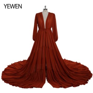 Chiffon Long Elastic Cuffs Sleeves Maternity Photoshoot Dresses Open Front Pregnancy Shooting Dress Photo Shoot YEWEN YW220217-1
