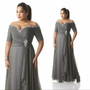 Grey Mother of the Bride Groom Dresses Plus Size Off the Shoulder Cheap Chiffon Prom Party Gowns Long Evening Wear