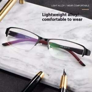 Business-style Alloy Half-frame Glasses Frames for Men, Ultra-lightweight. Suitable for Both Plano and Prescription Lenses.
