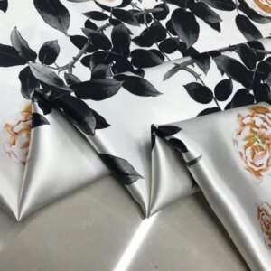 High Quality 40momme Silk Thickened Inkjet Printing White Background Peony Flower Satin Cheongsam Formal Dress Fabric