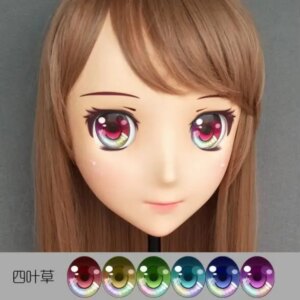 (Jiang015)Female Sweet Girl Resin Half Head Kigurumi Crossdress Cosplay Japanese Anime Role Lolita Doll Mask With Eyes And Wig