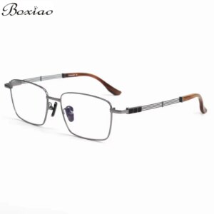 SH00115 Horn Pure Titanium Business Glasses Men’s Hollowed-out Temples Horn Nose Box Myopia Glasses Reading Anti-fatigue.