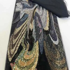 Fashion Luxury Beaded Tulle Lace African 2025 High Quality 5 Yards Nigerian Handmade Sequins Fabric For Evening Party Wedding