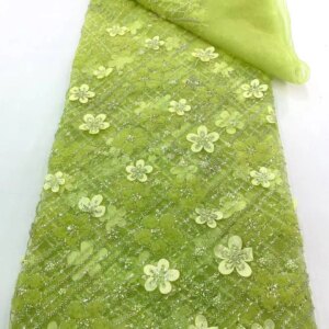 Luxury African Beaded 2025 High Quality Nigerian 3D Flowers Lace French Tulle Sequins Lace Fabric For Party Dress Sewing