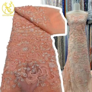 French Handmade Tulle Lace Fabric 2025 High Quality 3D Floral Embroidery African Bead Embellished Lace Fabric For Ladies Dresses