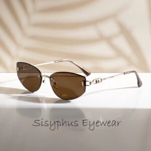 New European and American Anti-Uv Polarized Cat-Eye Sunglasses Brown Hot Girl Metal High-End Rimless Sunglasses