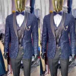 Shiny Sequins Wedding Tuxedos For Men 3 Pcs Regular Fit Shawl Lapel Groom Suits Formal Wear Prom Party Show Pants Suits