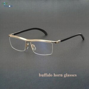 Business Men Half Frame Bull Horn Glasses Legs Pure Titanium Eyeglass Frame New High Quality Square Support Prescription Lenses