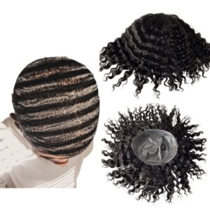 9 Inches Burmese Virgin Human Hair Systems 14mm Wave Poly Skin Units 8×10 Injection PU Toupee for Black Men