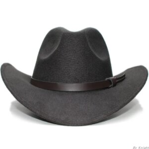 Vintage coffee belt casual woolen cowboy hat with large brim and wide sunshade for men women