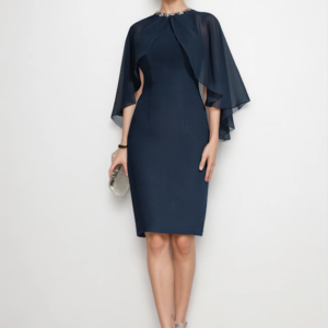 Fashion Elegant Sheath Evening Dress Chiffon Cape Sleeve Knee-Length Scoop Neck Mother of the Bride Dress 2025 Free Customized