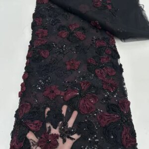 Latest African Sequins Lace Fabric 2025 High Quality Lace Embroidery Beaded Mesh Fabric 5 Yards For Wedding Party Dress