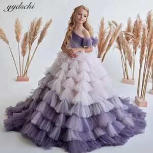 Flower Girl Wedding Dress Birthday Pageant  Custom Kids Evening Party Gown Baby Girls Pageant Dresses Off Shoulder Multi Layer