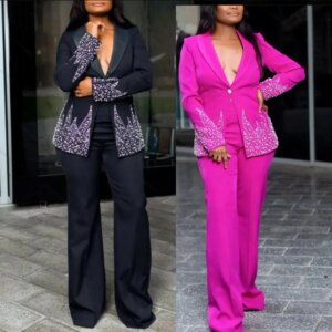 Women Formal Party Pants Suits Handmade Pearls Jacket Trousers 2 Pieces Mother Of Bride Dress Tailor-made Lady Business Clothing