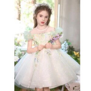 Jill Wish Elegant Sage Green Appliques Flower Girl Dress Arabic Princess Wedding Birthday Party Ball Gown vestidos de novia J513