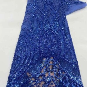 Luxury Hand Beaded Lace Fabric Bridal Fabric High-end Wedding Fabrics French Nigerian Sequins Beads Embroidered on Tulle 5 Yards