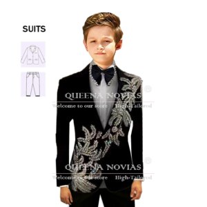 Exquisite Beaded Stones Boy Suits 3-Piece Set Children Formal Occasion Party Dresses Customized Wedding Tuxedo For Kids Birthday