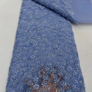Luxury Hand Beaded Lace Fabric Bridal Fabric High-end Wedding Fabrics French Nigerian Sequins Beads Embroidered on Tulle 5 Yards