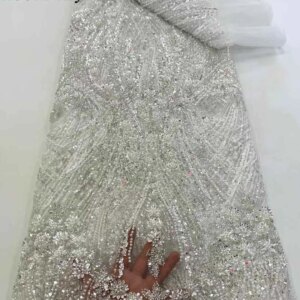 African Lace Fabric 2025 Sequins Beaded Embroidery Groom Nigerian Bridal High Quality French Tulle Lace Fabric For Wedding Dress