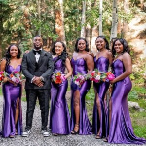 Customized Purple Mermaid Bridesmaid Dresses Long Sweetheart Satin Wedding Party Dress Side Split vestido de festa de casamento