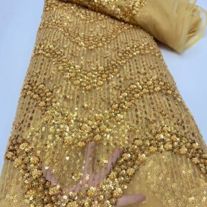 Africa Nigerian Beaded French Mesh Lace With Sequins High Quality 2025 Embroidery Lace Sequins Lace For Wedding Dresses Women