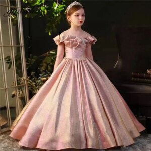 Customized Ball Gown Flower Girl Dresses For Wedding 2025 Elegant Princess Birthday Party Kids First Communion Gowns With Bow