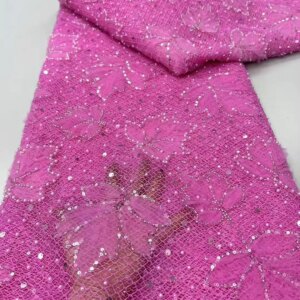 Nigerian Luxury Sequins Net Lace Fabric 2025 High Quality African Tulle Beads Lace Fabric French For Women Wedding Party Dress