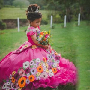 Classic Ruffles Little Girls Pageant Dresses Floral Appliques Kids Custume Dress Ruffles Tier Oranga Child Birthday Party Gowns