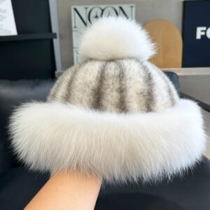 2025 New Fashion Autumn Winter Solid Color Fur Bucket Hat Pure Fox Fur Fisherman Hat Soft Warm Thick Basin Bucket Hats