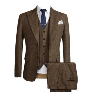 3 Piece Tweed Suit Men Herringbone Wedding Groom Tuxedo Tailor-Made Slim Fit Formal Occasions Wear Customized Jacket Vest Pants