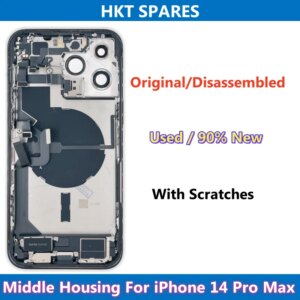 Original Disassembled Middle Frame Housing Back Glass Cover for iPhone 14ProMax, with Wireless Charging NFC Assembly, 90% New