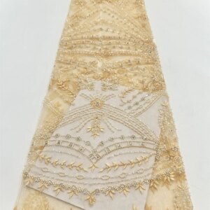 2025 African French Nigerian High End Tulle Lace Fabric With Beads Sequins Embroiderg Mesh for Wedding Party Bride Sewing Dress