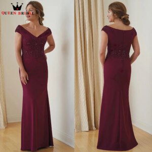 Burgundy Mermaid Mother of the Bride Dresses Exquisite Boat Neck Beaded vestidos para boda madre de la novia 2023 Custom DT61