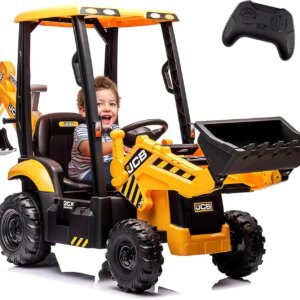 12V Ride On Excavator,Kids’ Electric Vehicles with Remote Control,Various Accessories,Sand Digger and Backhoe Shovel Bucket,Ride