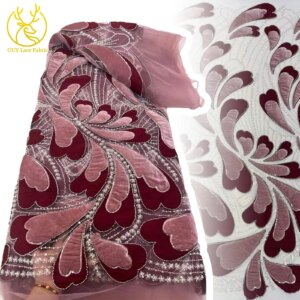 2025 Newest Elegant African Beaded Cotton Lace Fabric 5 Yards French Nigerian Sequin Lace Fabric Party Evening Dress Sewing